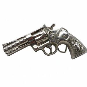 Vintage Revolver Belt Buckle Rhinestone Accents & Scorpion Grip Silver Tone